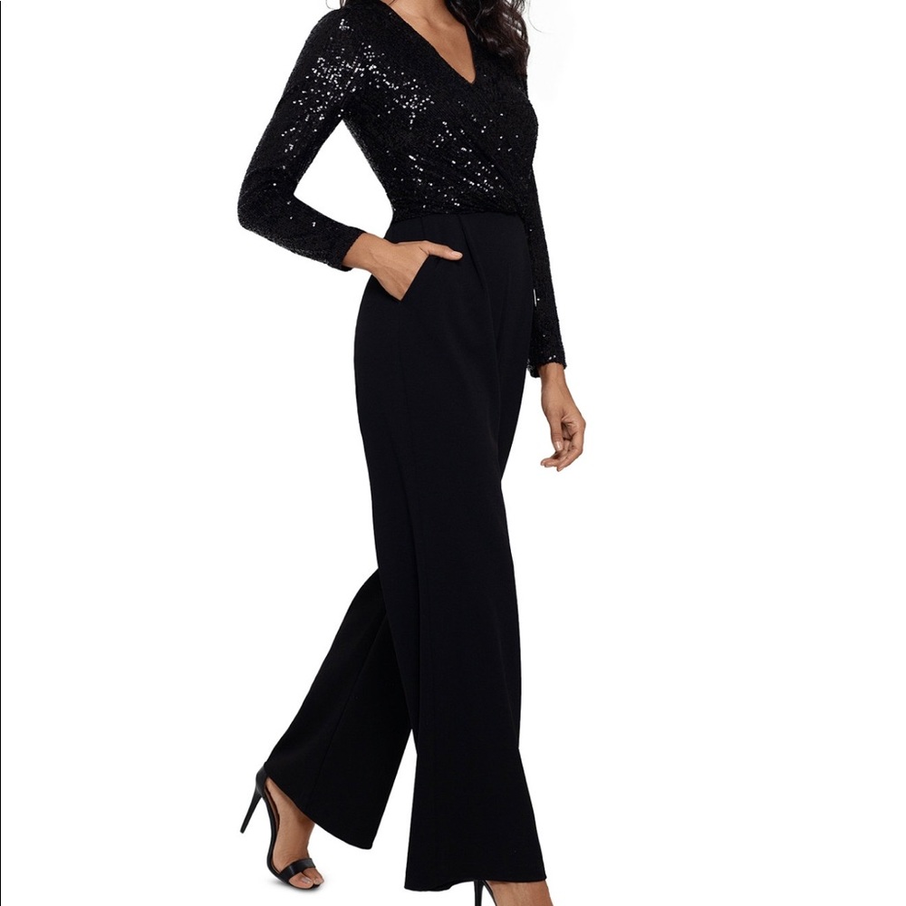 XSCAPE sequined and crepe jumpsuit size 10